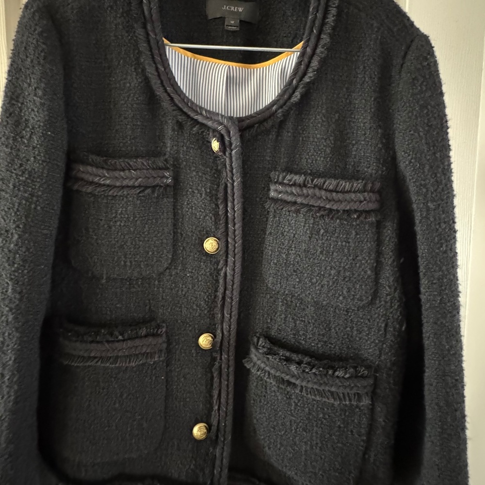 J Crew Black Wool Boucle Cropped Jacket-12-like new